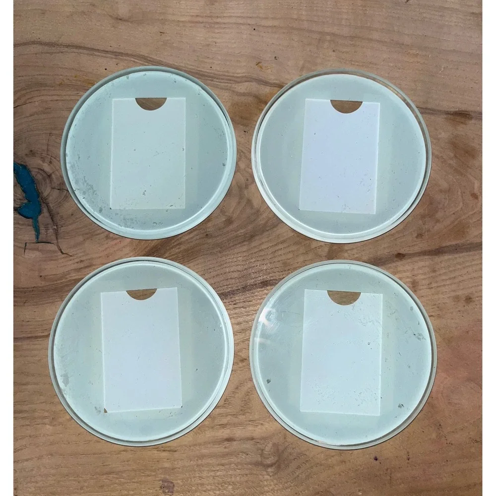 Set of 4 Round Glass Photo Coasters with Black Holder Customizable